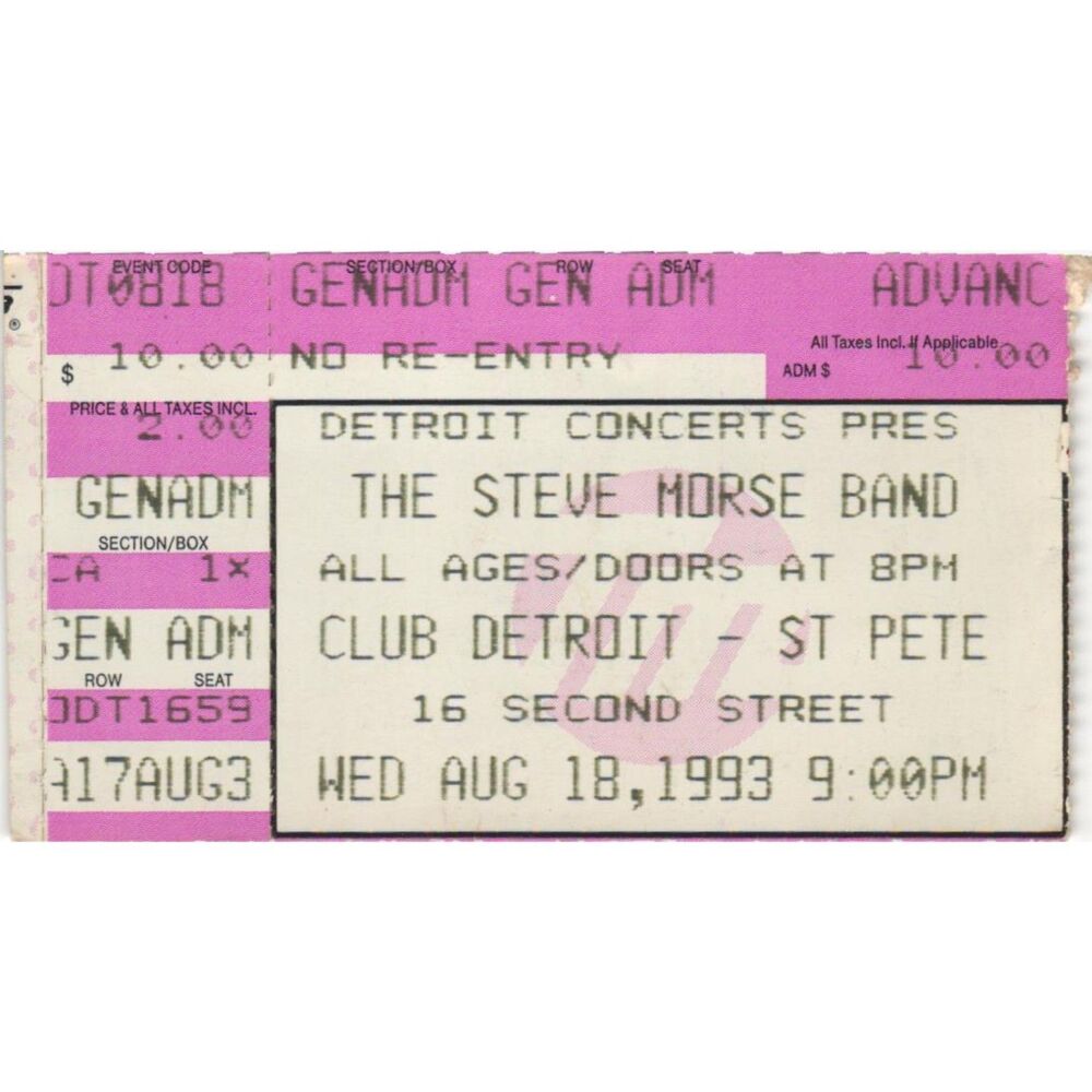 Vintage 1993 Steve Morse Band Concert Ticket Stub St Petersburg FL